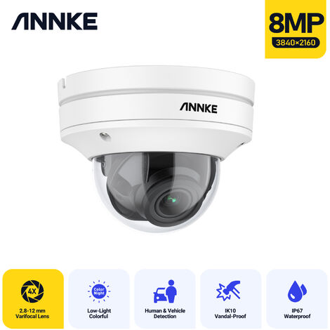 ANNKE C800 8MP Caméra de Surveillance Extérieure PoE Dôme avec Enregistrement Audio, Etanche IP67, IK10 Anti-Vandalisme (Non PTZ),Accès à Distance et Alarme de Mouvement,Supporte H.265/H.265