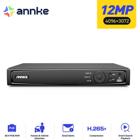 ANNKE Cámara CCTV ANNKE PoE de 8 canales 12MP,Grabador de video 8 canales y 12MP POE, compatible 8 cámaras de seguridad IP 12MP