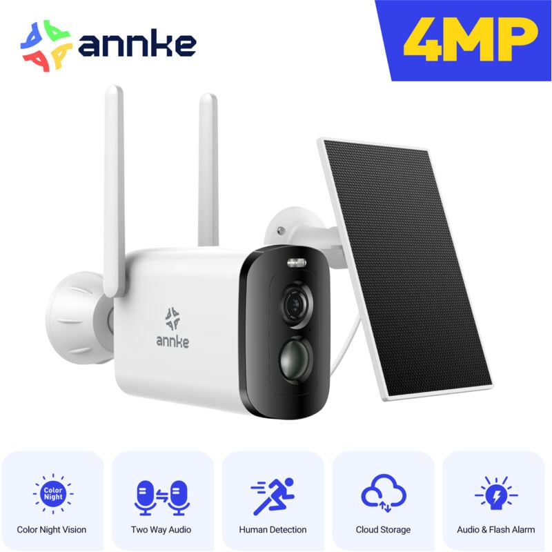 Annke - Caméra de Sécurité Sans Fil Extérieure 4MP Double Lumière WiFi avec Panneau Solaire,Vision Nocturne Couleur,Détection de Mouvement, Audio