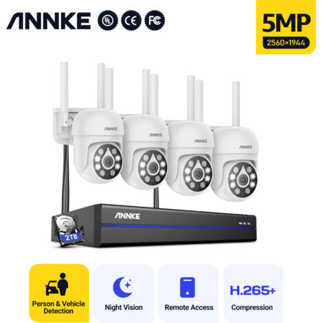 ANNKE Caméra extérieure sans fil 5MP panoramique à 360° avec vision nocturne et suivi automatique, détection humaine, IP66