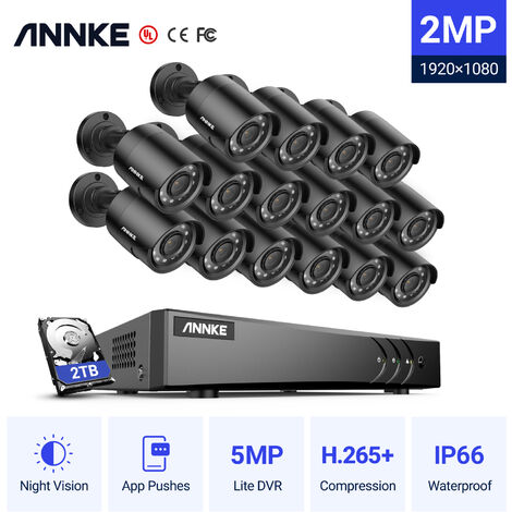 ANNKE CCTV Camera Systems 16 Channel 5MP H.265+ DVR and 161080P FHD Weatherproof HD Bullet Cameras – 2TB Hard Drive