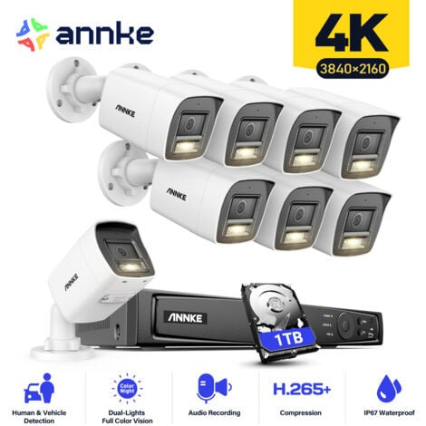 ANNKE H800 4K PoE Kit de Surveillance Extérieur Filaire,8 Caméra de Sécurité Bullet avec Enregistrement Audio,IP67 Etanches,Accès à Distance,Vision Nocturne 1TB