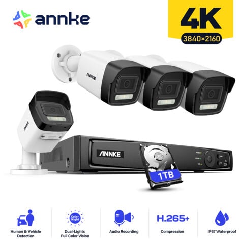 ANNKE H800 4K Überwachungskamera Aussen Set,8 Kanal Videoüberwachung mit 4X 8MP PoE IP Kamera für 24/7 Aufnahme Innen außen,IP67,Personener Fahrzeugerkennung