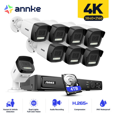 ANNKE H800 Kit de vigilancia exterior con cable PoE, 8MP 4K H.265+ 16CH NVR (3TB HDD), cámara de seguridad de 8 balas con grabación de audio, IP67 a prueba de agua, acceso remoto, visión nocturna de 3