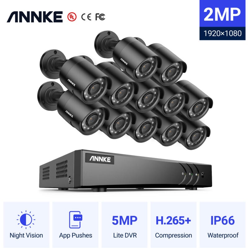 

ANNKE Home 5MP 16 canales 5 en 1 DVR Sistema de cámara de seguridad CCTV con cable con cámaras HD de 1080P para videos en interiores y exteriores