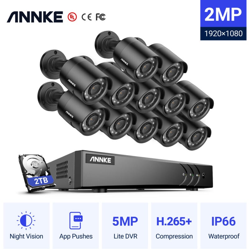 

ANNKE Home 5MP 16 canales 5 en 1 DVR Sistema de cámara de seguridad CCTV con cable con cámaras HD de 1080P para videos en interiores y exteriores