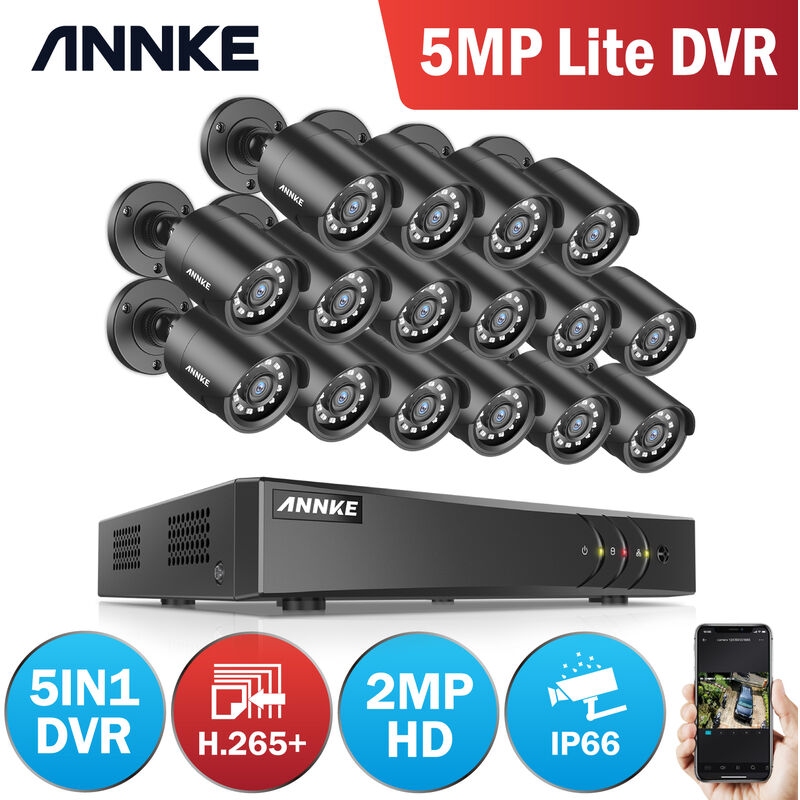 

ANNKE Home 5MP 16 canales 5 en 1 DVR Sistema de cámara de seguridad CCTV con cable con cámaras HD de 1080P para videos en interiores y exteriores