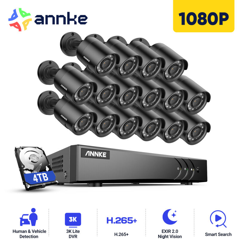 

ANNKE Home 5MP 16 canales 5 en 1 DVR Sistema de cámara de seguridad CCTV con cable con cámaras HD de 1080P para videos en interiores y exteriores