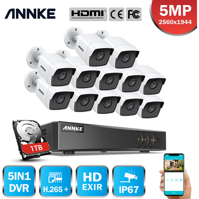 

ANNKE Home 5MP 16CH H.265 Pro Sistema de cámara de seguridad con cable DVR con cámaras HD de 5MP para videos al aire libre Kits de videovigilancia 12