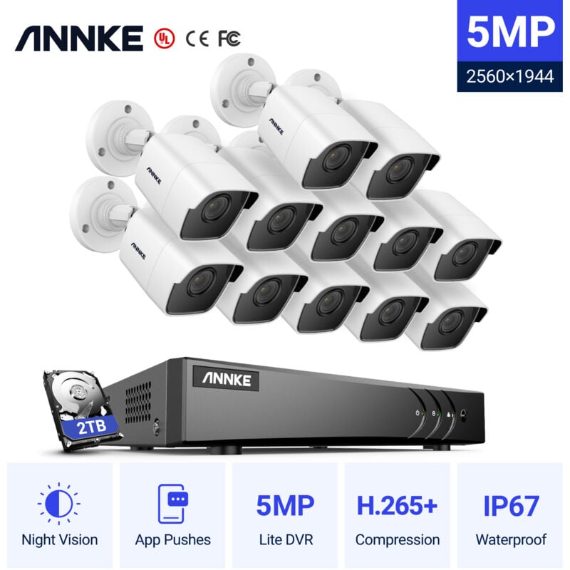 

ANNKE Home 5MP 16CH H.265 Pro Sistema de cámara de seguridad con cable DVR con cámaras HD de 5MP para videos al aire libre Kits de videovigilancia 12