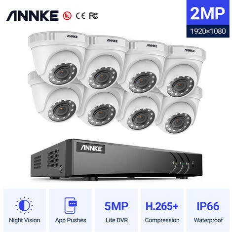 ANNKE Kit Camaras de Vigilancia 8CH DVR 3K Lite H.265+ DVR con HDD 1TB de  Vigilancia,8 Cámaras 1080p Sistema de Seguridad,IP66 Impermeable,Detección