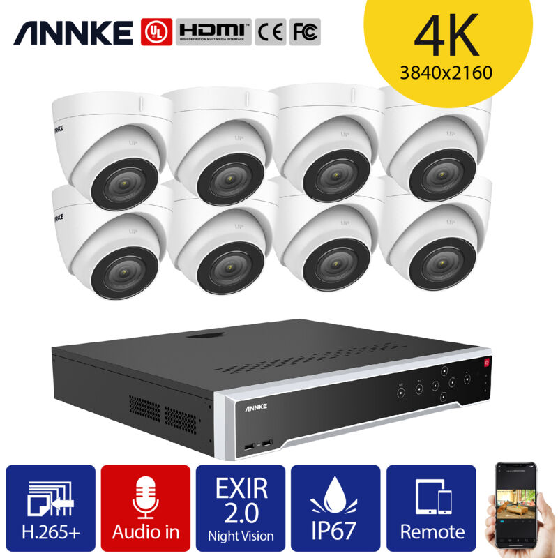 

ANNKE 4K Ultra HD PoE Sistema de cámara de seguridad de torreta con cámaras IP con cable para exteriores 12MP 32CH ONVIF NVR H.265 + Codificación de