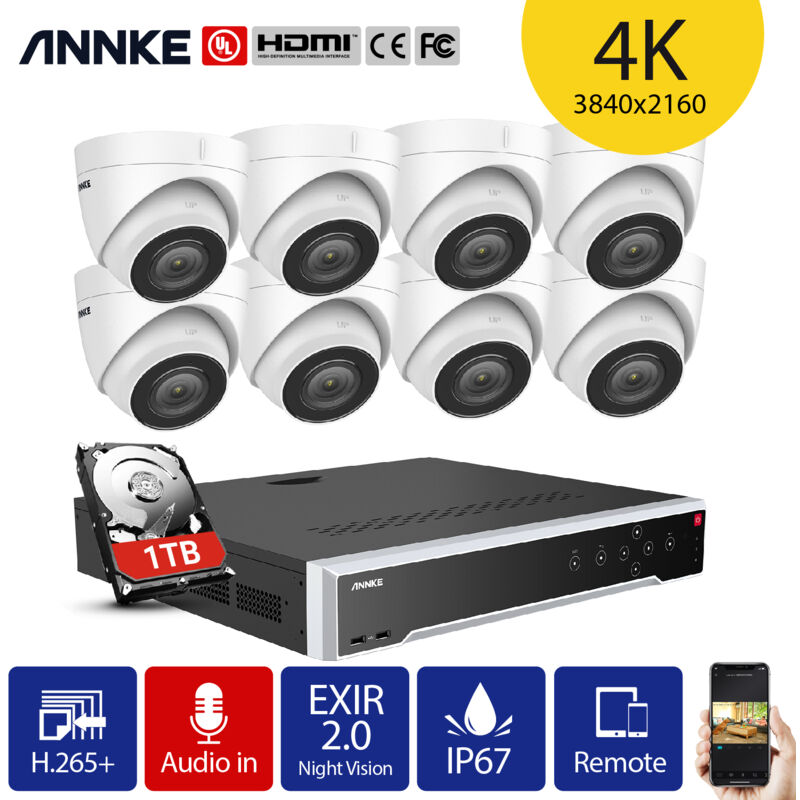 

ANNKE 4K Ultra HD PoE Sistema de cámara de seguridad de torreta con cámaras IP con cable para exteriores 12MP 32CH ONVIF NVR H.265 + Codificación de