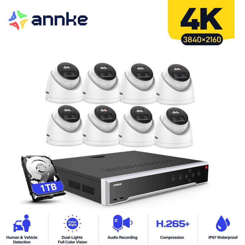 

ANNKE 4K Ultra HD PoE Sistema de cámara de seguridad de torreta con cámaras IP con cable para exteriores 12MP 32CH ONVIF NVR H.265 + Codificación de