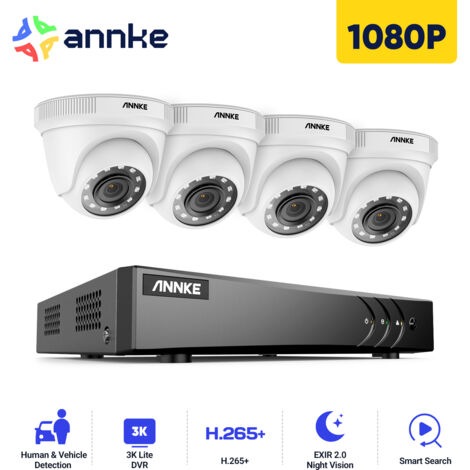 ANNKE Sistema cámara CCTV H.265 5MP 5 en 1 4 canales + 4 HD 1080x Starlight Cámaras a prueba de intemperie de ruido HD, instantánea por correo electrónico, acceso remoto – sin disco duro
