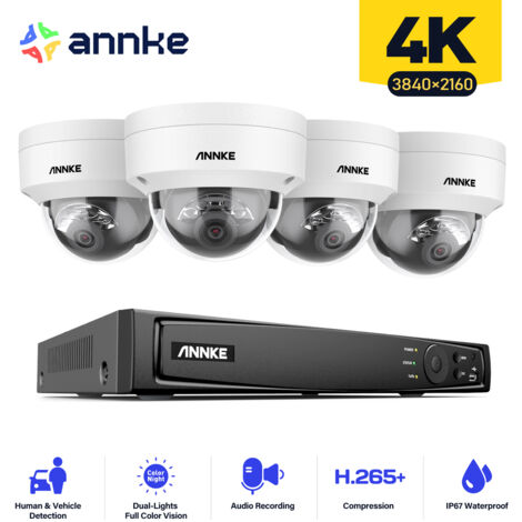 ANNKE Kit caméra de surveillance extérieur 8CH 1080p NVR +2 MP 4 caméras dome vision nocturne 100ft – sans disque dur