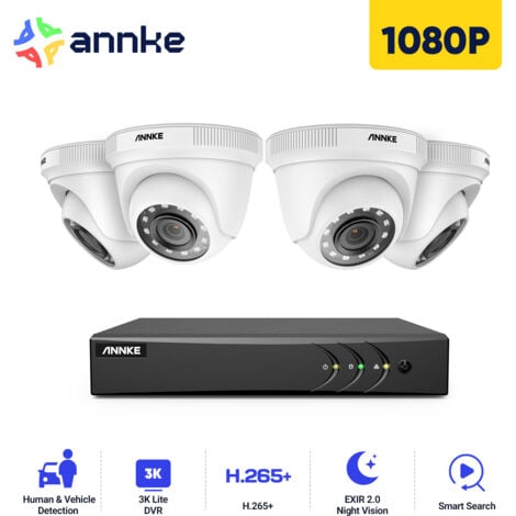 Annke Kit caméra de surveillance filaire 4CH TVI 1080N DVR enregistreur + 4 caméra HD 1080P extérieur vision nocture 20m – avec 4 caméra dôme sans disque dur