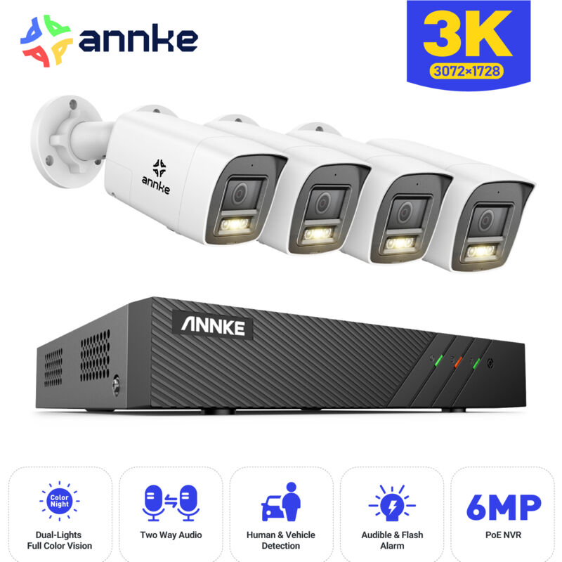 Kit de Vidéosurveillance Exterieure 4×5MP ip Caméras Audio 2 Voies,Détection de Mouvement,Vision Nocturne Couleur,APP/PC à Distance poe Vidéo