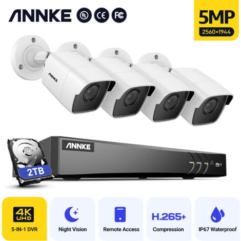 ANNKE Système de caméra de vidéosurveillance 8 canaux Ultra HD 4K H.265 + DVR et caméras 8 × 5MP HD résistantes aux intempéries avec EXIR LED IR Night Vision - avec disque dur de 1 To