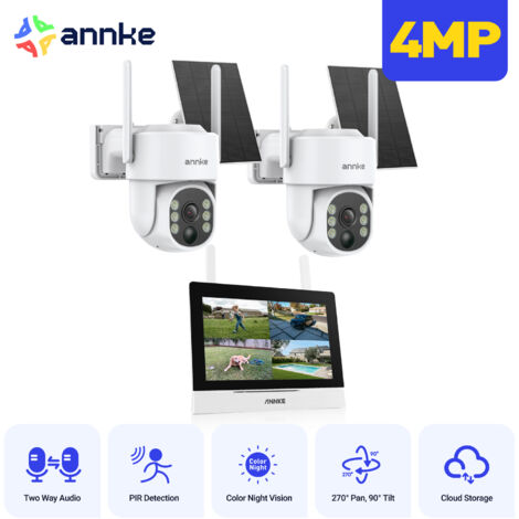 ANNKE Kit di sorveglianza wireless 4MP, PIR umanoide, audio bidirezionale, pannelli solari, 2 telecamere esterne