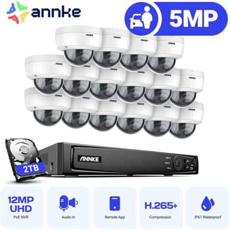ANNKE Kit di Videosorveglianza 16×Telecamera Intelligenti Visione Notturna Sistema di Sorveglianza Telecamera Accesso Remoto 2TB
