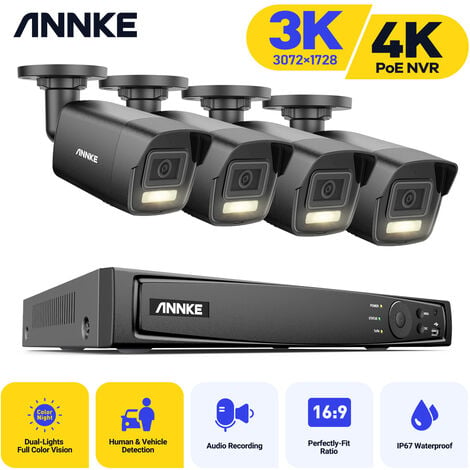 ANNKE Kit di Videosorveglianza POE 8CH NVR 5MP 4×Telecamera Smart Dual Light Rilevamento Movimento Microfono Impermeabilità NVR Set - 0TB HDD