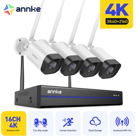 ANNKE Kit di videosorveglianza wireless 8MP, 16 canali con 4 telecamere, audio bidirezionale, visione notturna, rilevamento movimento
