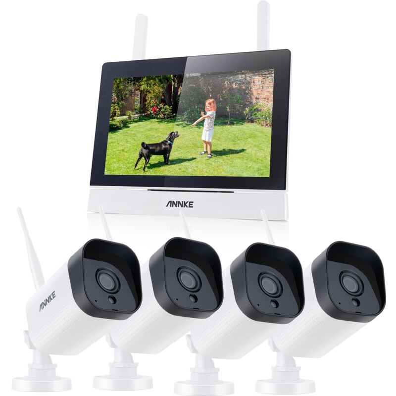 ANNKE Kit Surveillance sans Fil avec Écran LCD 7", 4CH 5MP NVR avec Écran Tactile IPS, 4 Caméras de Surveillance WiFi Extérieures 3MP, Vision