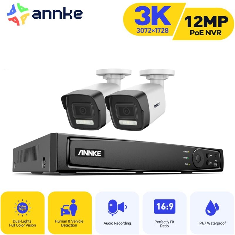 Annke - Kit Vidéo Surveillance Extérieur 12MP nvr avec 2 Caméras Détection de Personne Alarme par E-Mail Accès à Distance Kit Caméras Surveillance