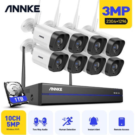 ANNKE KIT VIDEOSORVEGLIANZA WIRELESS 3MP× 8 TELECAMERE VISIONE NOTTURNA WiFi TELECAMERE SORVEGLIANZA SISTEMA 1TB