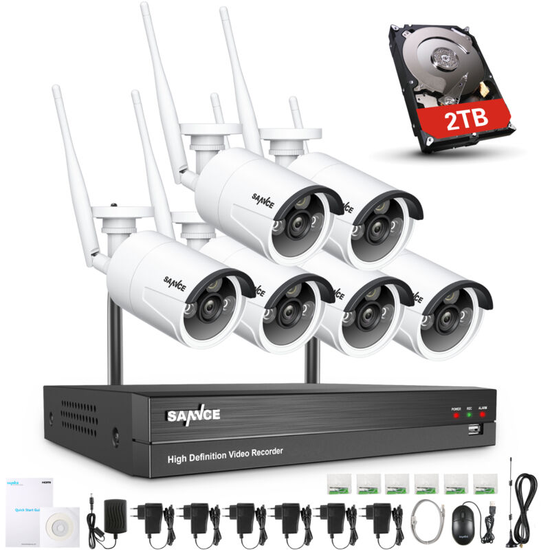 

Sistema de cámara de seguridad IP WiFi de 8 canales con 6 piezas 1080p Cámaras de vigilancia CCTV inalámbricas para exteriores AI Detección humana