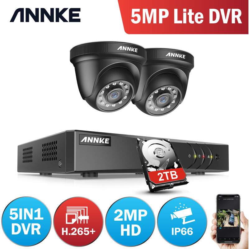 

ANNKE Kit vigilancia digital CCTV 1080P DVR 4ch 2*cámara domo – con disco duro de 2TB