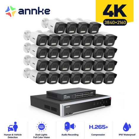 ANNKE Outdoor Video Surveillance Kit 32CH NVR 32×Cameras Email Alert, Night Vision, Motion Detection, Security System Wired Surveillance Camera APP/PC Remote Remote