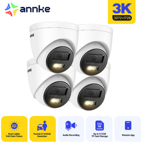 ANNKE PoE 3K Telecamera di sicurezza esterni visione notturna a colori, rilevamento del movimento, IP67,4pcs
