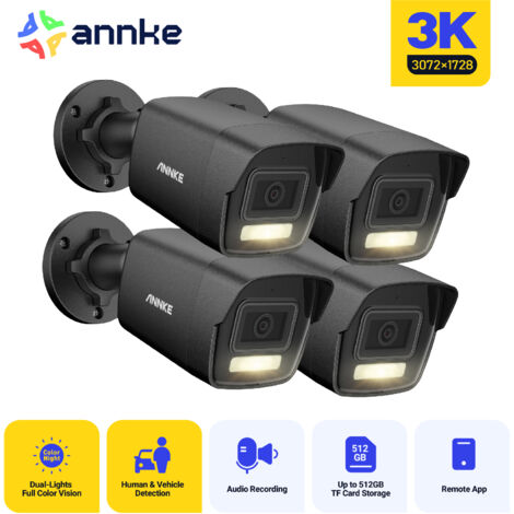 ANNKE PoE Caméra de sécurité extérieure 3K détection de mouvement vision nocturne couleur accès à distance,4PCS