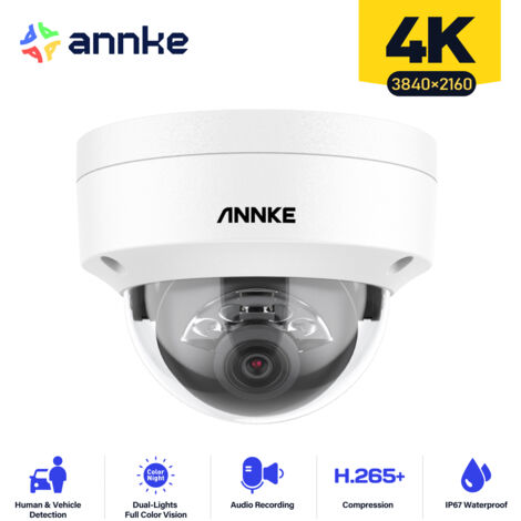 ANNKE PoE Security IP Camera 8MP Ultra HD Dome CCTV Camera Supports Audio IP67 Weatherproof - 4.4MM