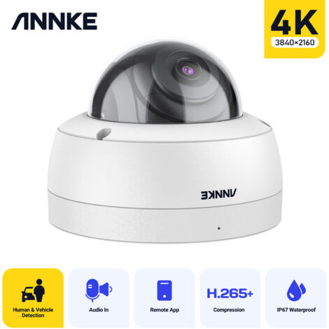 ANNKE PoE Security IP Camera 8MP Ultra HD Dome CCTV Camera Supports Audio IP67 Weatherproof - 4.4MM