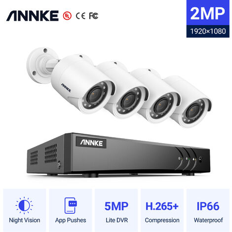 ANNKE Système de caméra de vidéosurveillance  4 canaux 3MP 5-en-1 H.265 + DVR et 4 caméras 1080 × Starlight DE-Noise HD résistant aux intempéries, alerte e-mail avec instantané, accès à distance