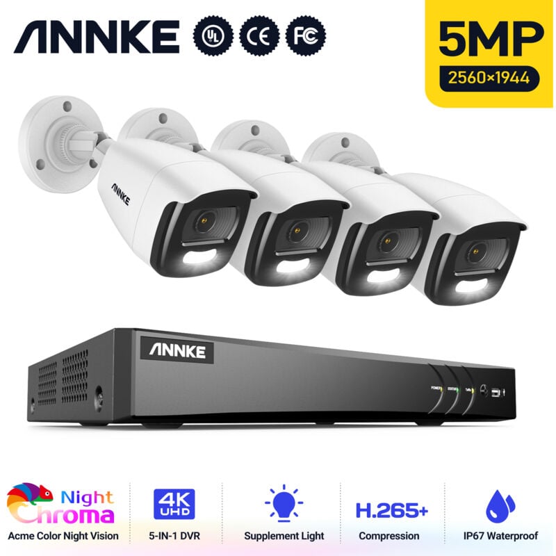 

ANNKE Sistema de cámara de seguridad 4K Ultra HD DVR con visión nocturna a todo color 24/7 Vigilancia CCTV interior al aire libre con luz