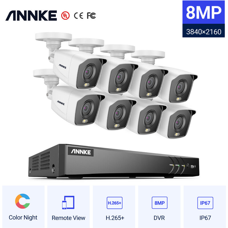 

ANNKE Sistema de cámara de seguridad 4K Ultra HD DVR con visión nocturna a todo color 24/7 Vigilancia CCTV interior al aire libre con luz