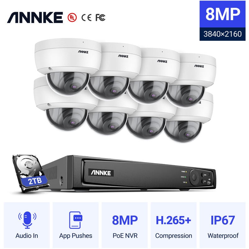 

ANNKE Sistema de cámara de seguridad 8MP 4K Ultra HD PoE ONVIF NVR con codificación H.265 + 4K HD con cable para 8 cámaras exteriores interiores