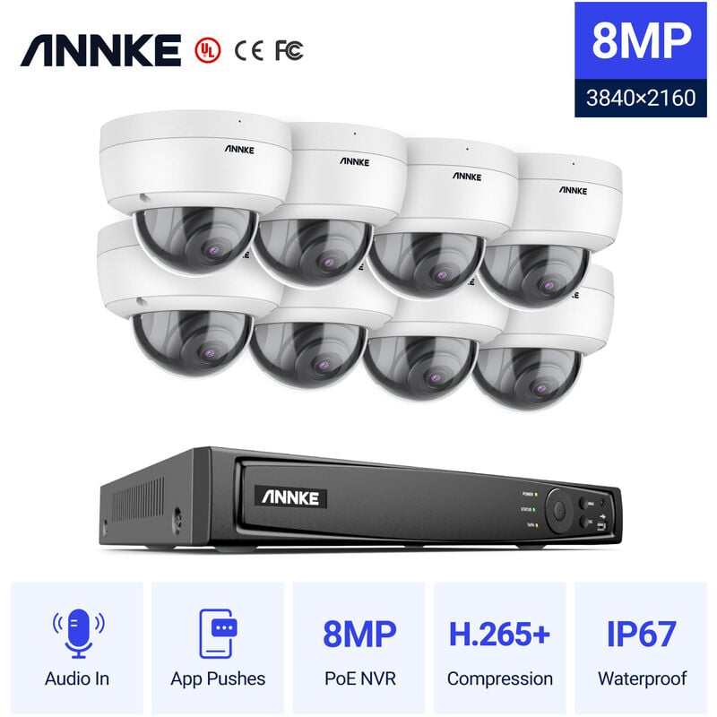 

ANNKE Sistema de cámara de seguridad 8MP 4K Ultra HD PoE ONVIF NVR con codificación H.265 + 4K HD con cable para 8 cámaras exteriores interiores –