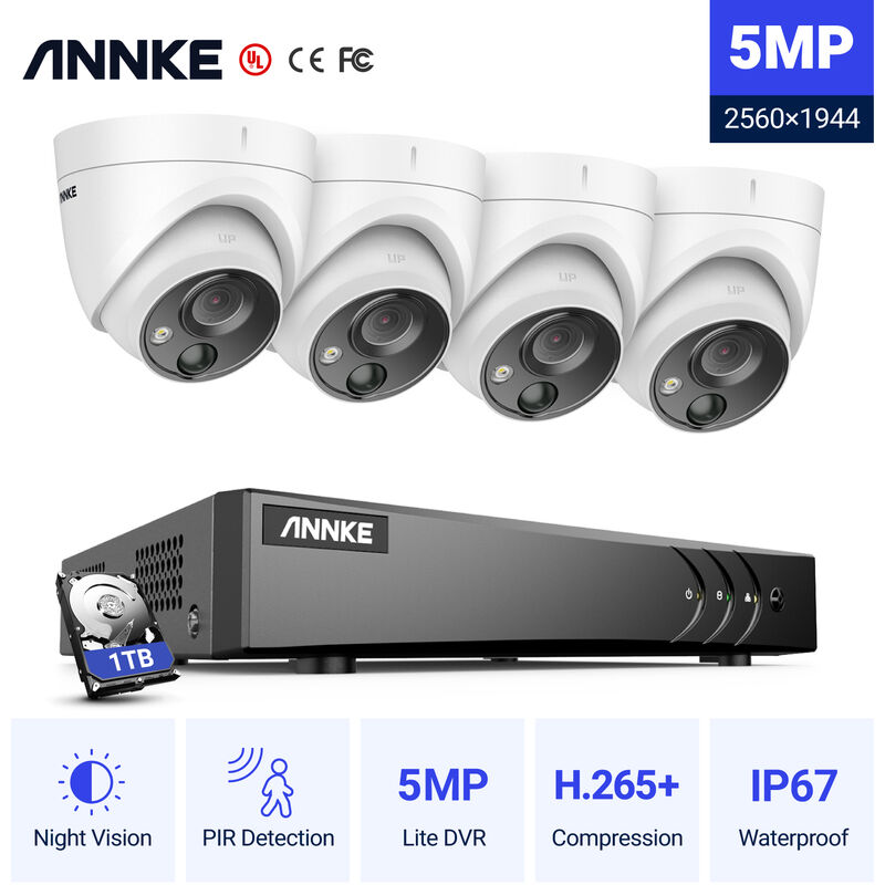 

ANNKE Sistema de cámara de seguridad con cable de 4 canales y 5MP H.265 Pro DVR Vigilancia con cámaras CCTV PIR de 5MP para el hogar Kits de