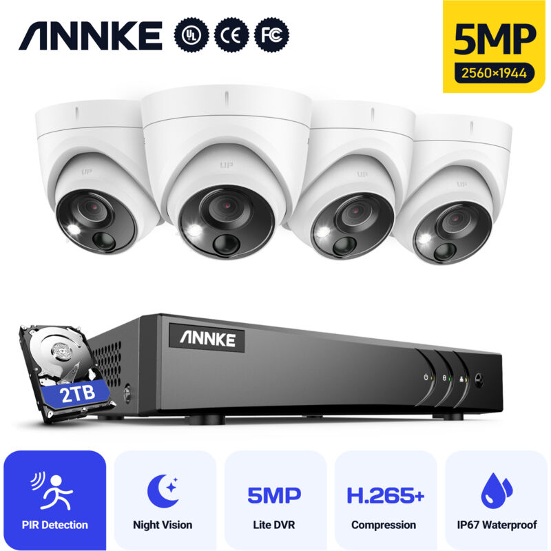 

Annke - Sistema de cámara de seguridad con cable de 4 canales y 5MP H.265 Pro DVR Vigilancia con cámaras CCTV PIR de 5MP para el hogar Kits de