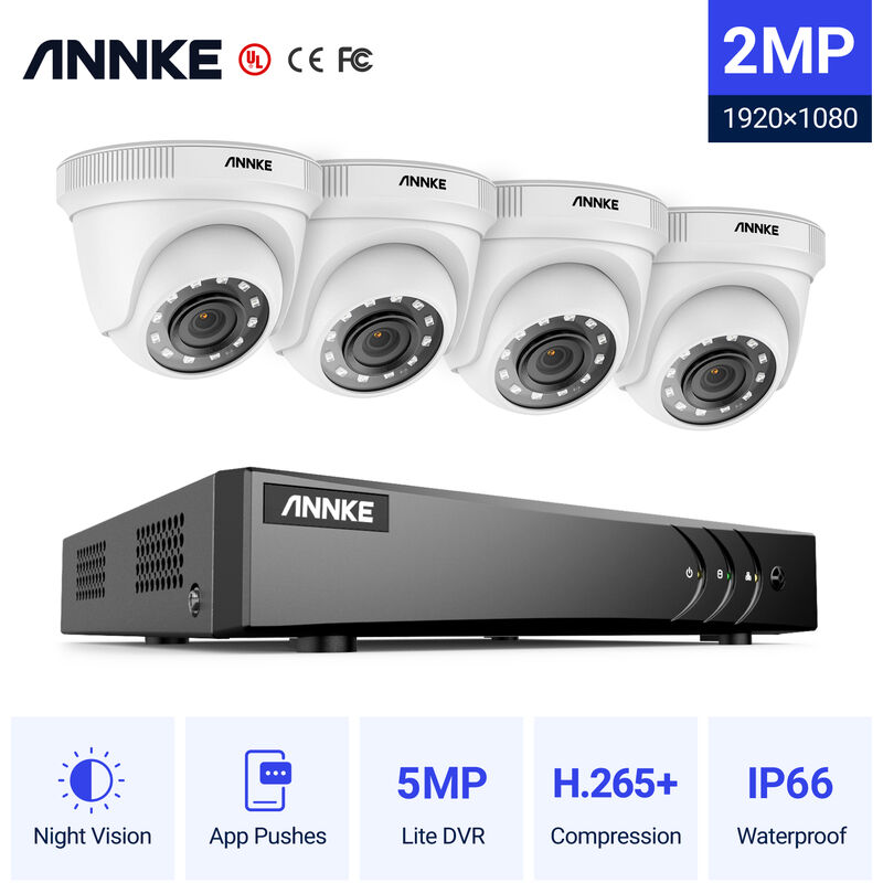 

ANNKE Sistema de cámara de seguridad de 8 canales HD 5MP Lite H.265 + DVR con 4 × 1080P HD Cámaras CCTV impermeables para interiores / exteriores