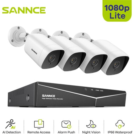 ANNKE Sistema de cámara de seguridad de 8 canales HD-TVI 1080P Lite H.264 + DVR con 8 × 1080P HD Cámaras CCTV impermeables para interiores / exteriores negro