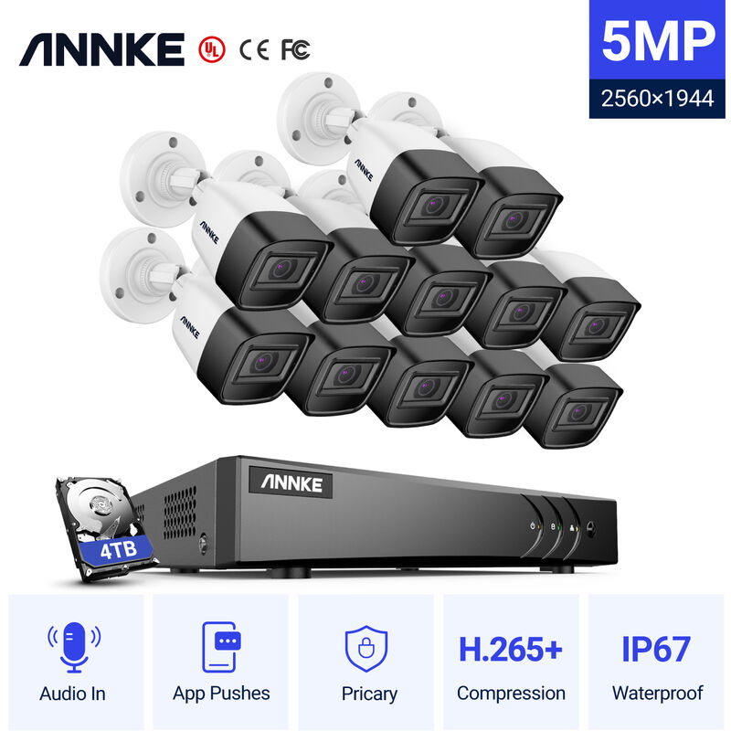 

ANNKE Sistema de cámara de seguridad DVR de 16 canales 5 en 1 de 5MP con cámara de vigilancia CCTV con cable HD de 1080P para el hogar Kits de