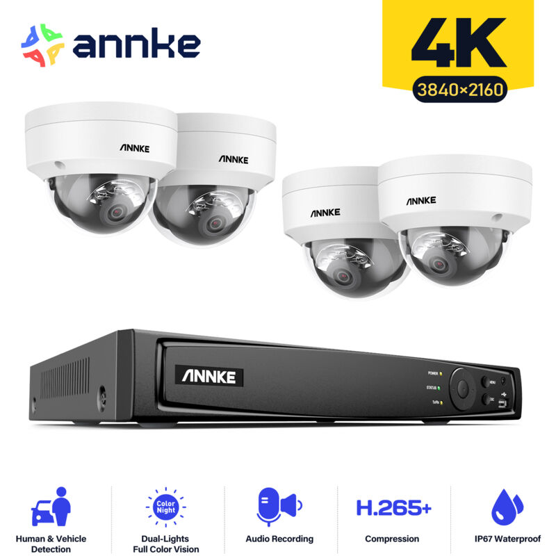 

ANNKE Sistema de cámara de seguridad 8MP 4K Ultra HD PoE ONVIF NVR con codificación H.265 + 4K HD con cable para 4 cámaras exteriores interiores –