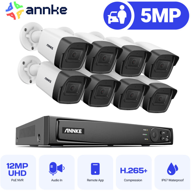 

ANNKE Sistema de seguridad de red 8CH Super HD PoE 5MP 8 cámaras estilo A - sin disco duro