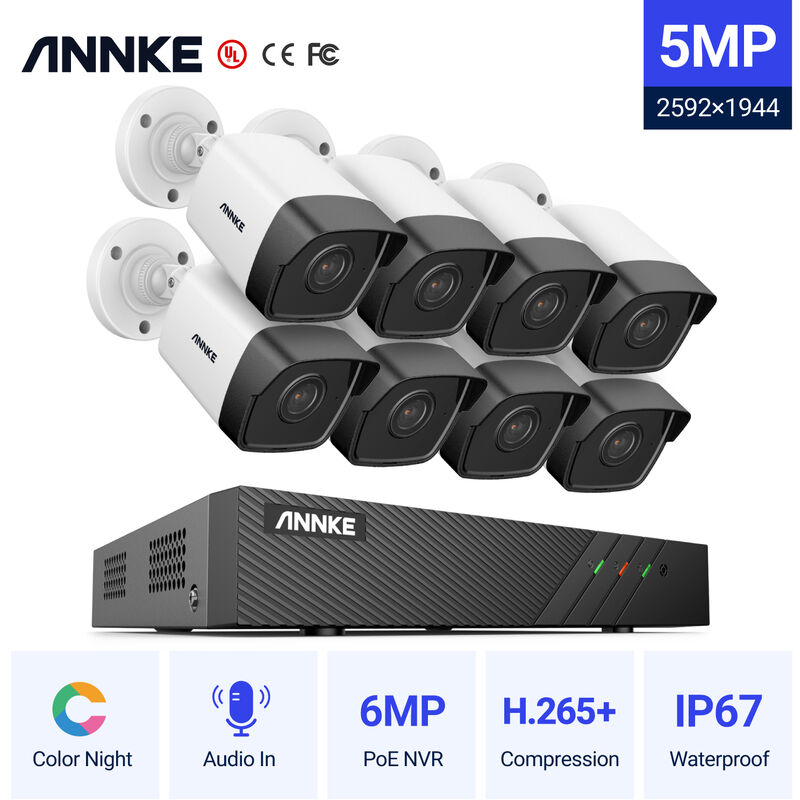 

ANNKE Sistema de seguridad de red 8CH Super HD PoE 5MP 8 cámaras estilo A - sin disco duro